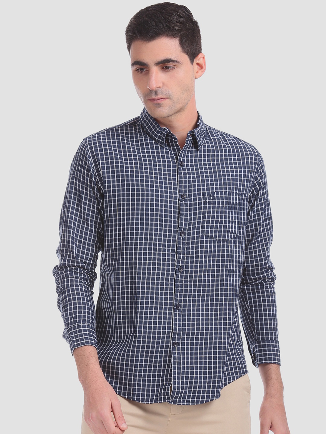 

Ruggers Men Blue Regular Fit Checked Casual Shirt