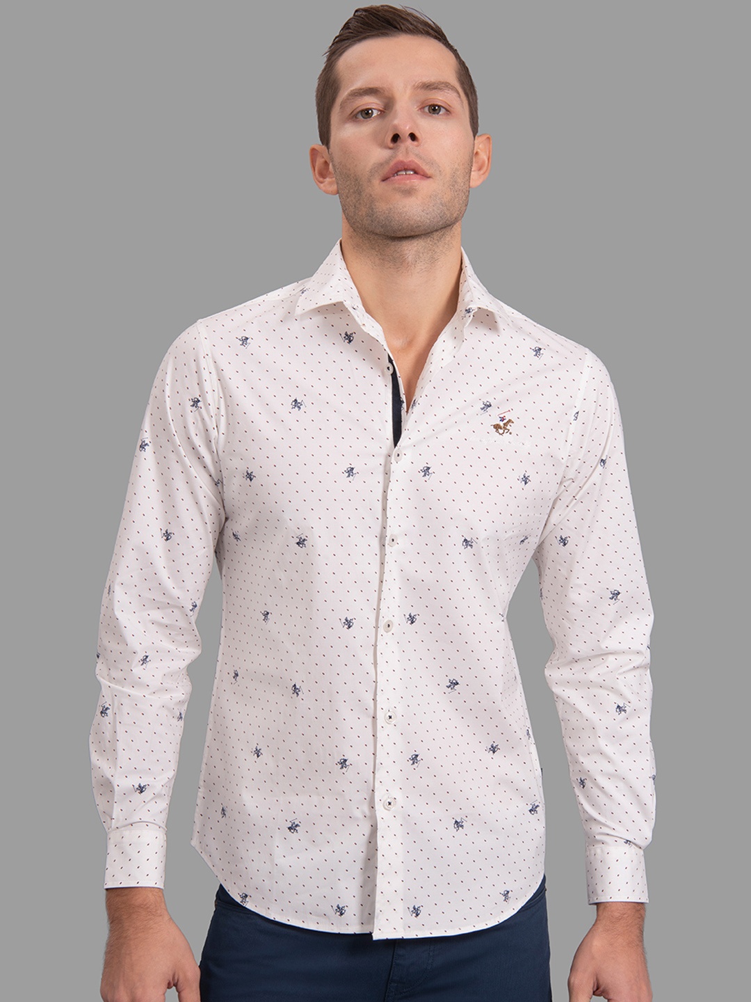 

Beverly Hills Polo Club Men White Slim Fit Printed Casual Shirt