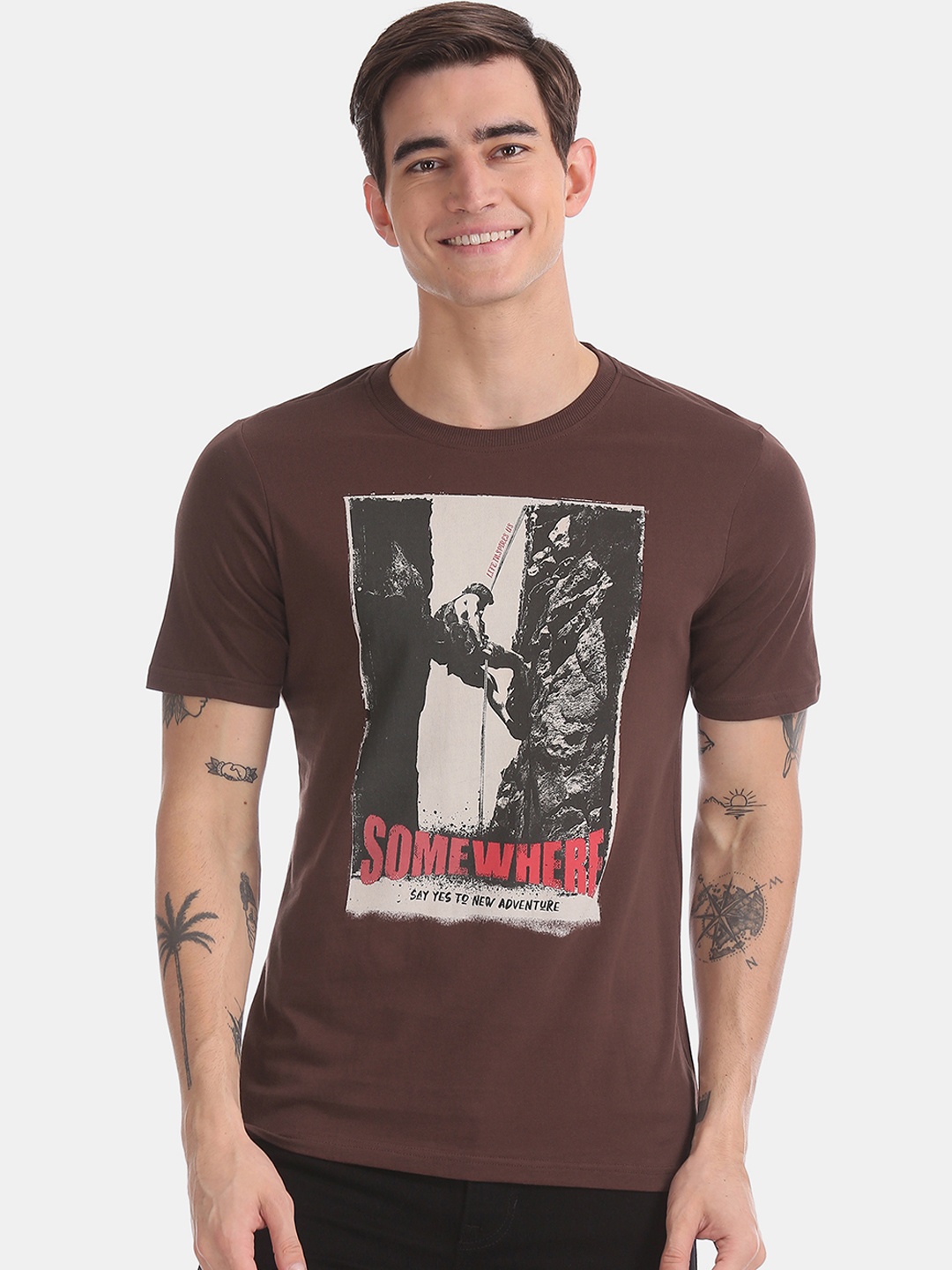 

Cherokee Men Brown Printed Round Neck Pure Cotton T-shirt