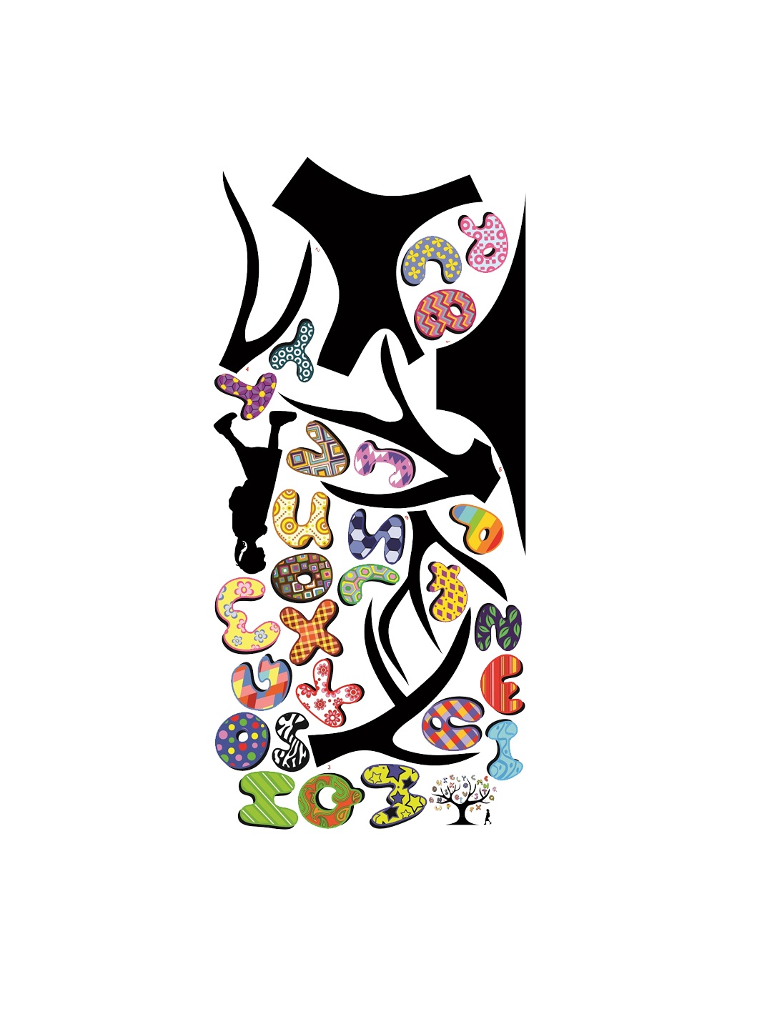 WALLSTICK Black & Green Alphabet Tree Large Vinyl Wall Sticker