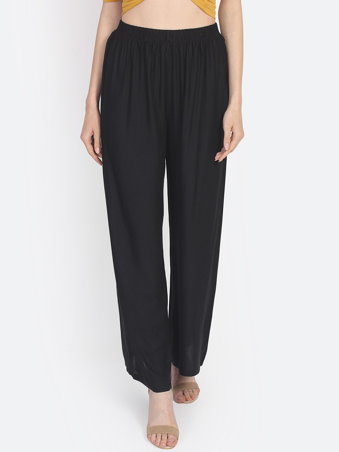 

Anekaant Women Black Solid Flared Palazzos
