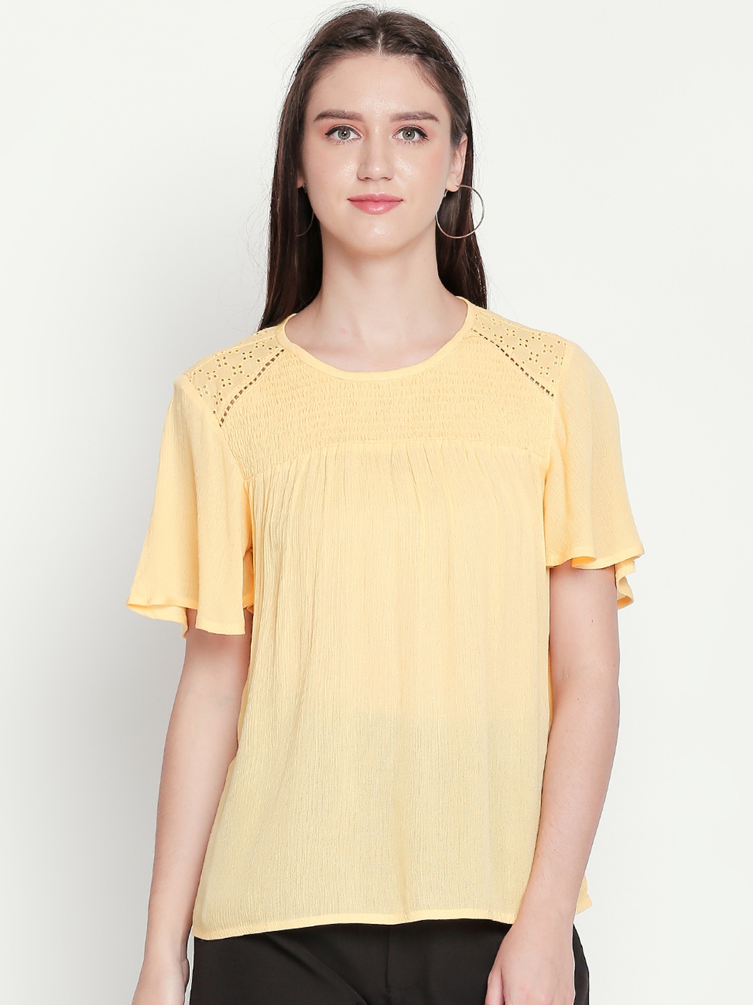 

Honey by Pantaloons Women Yellow Solid A-Line Top