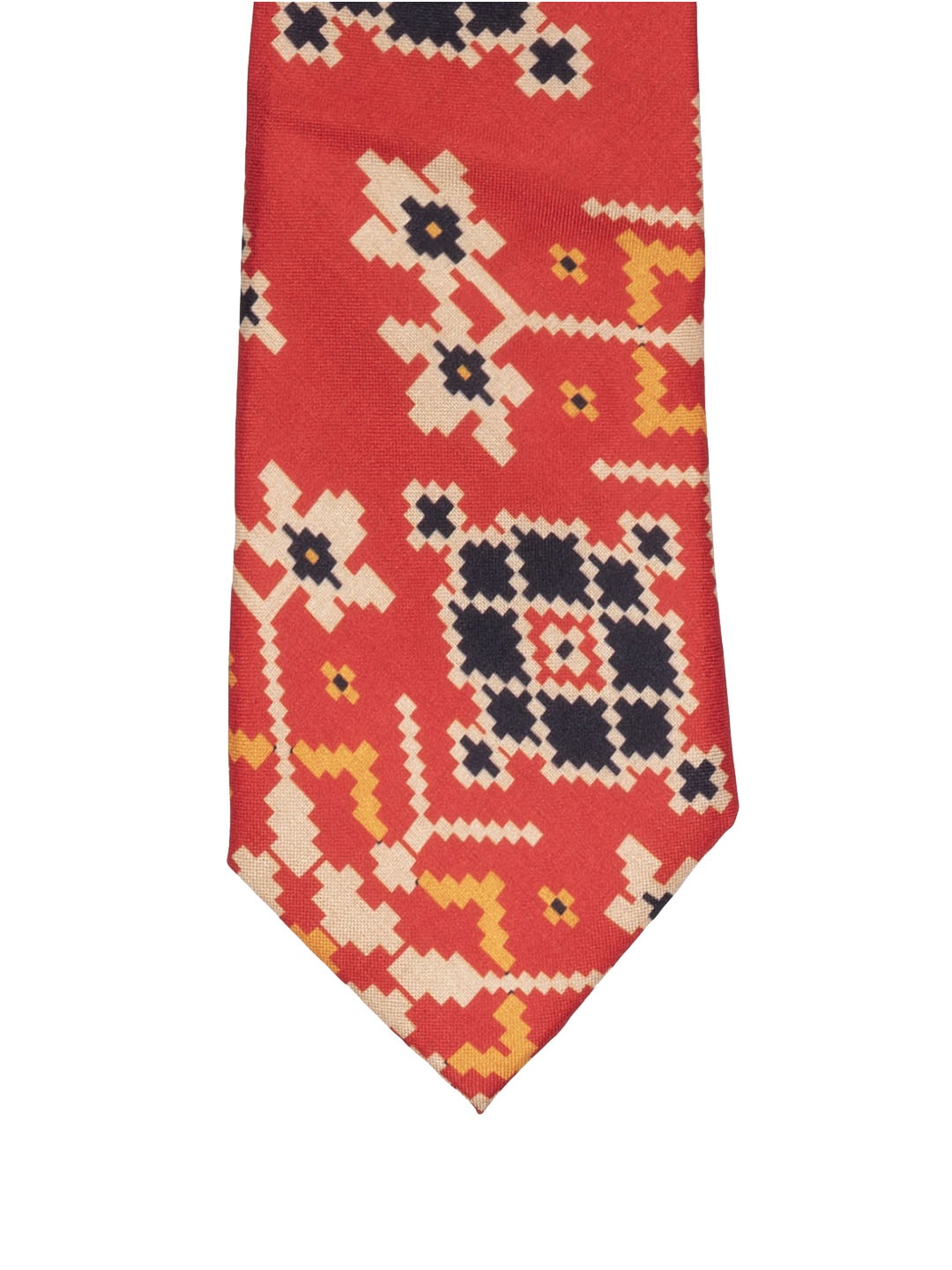 

The Tie Hub Orange & Cream-Coloured Patola Printed Broad Tie