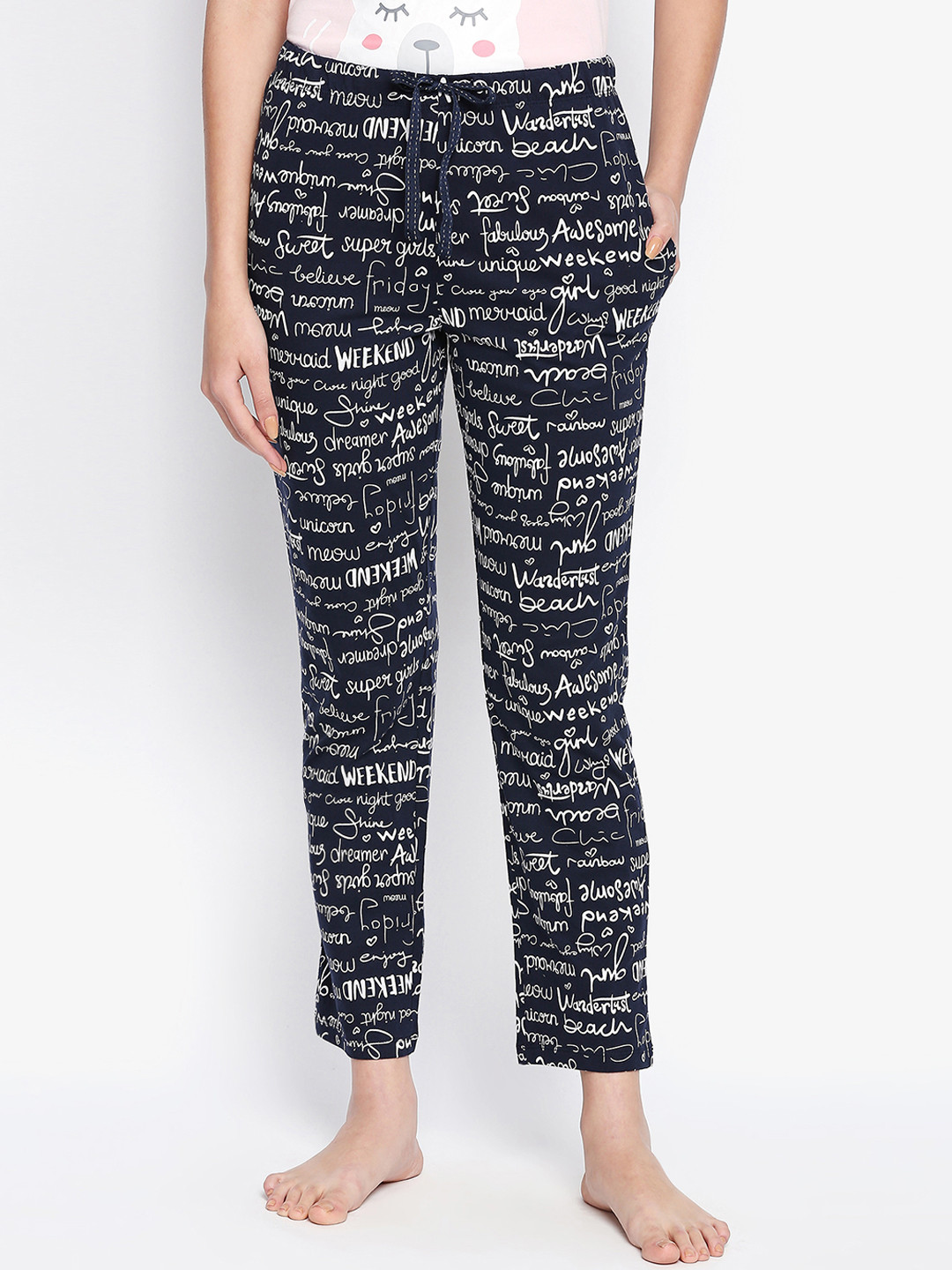 

Dreamz by Pantaloons Women Navy Blue & White Printed Lounge Pants