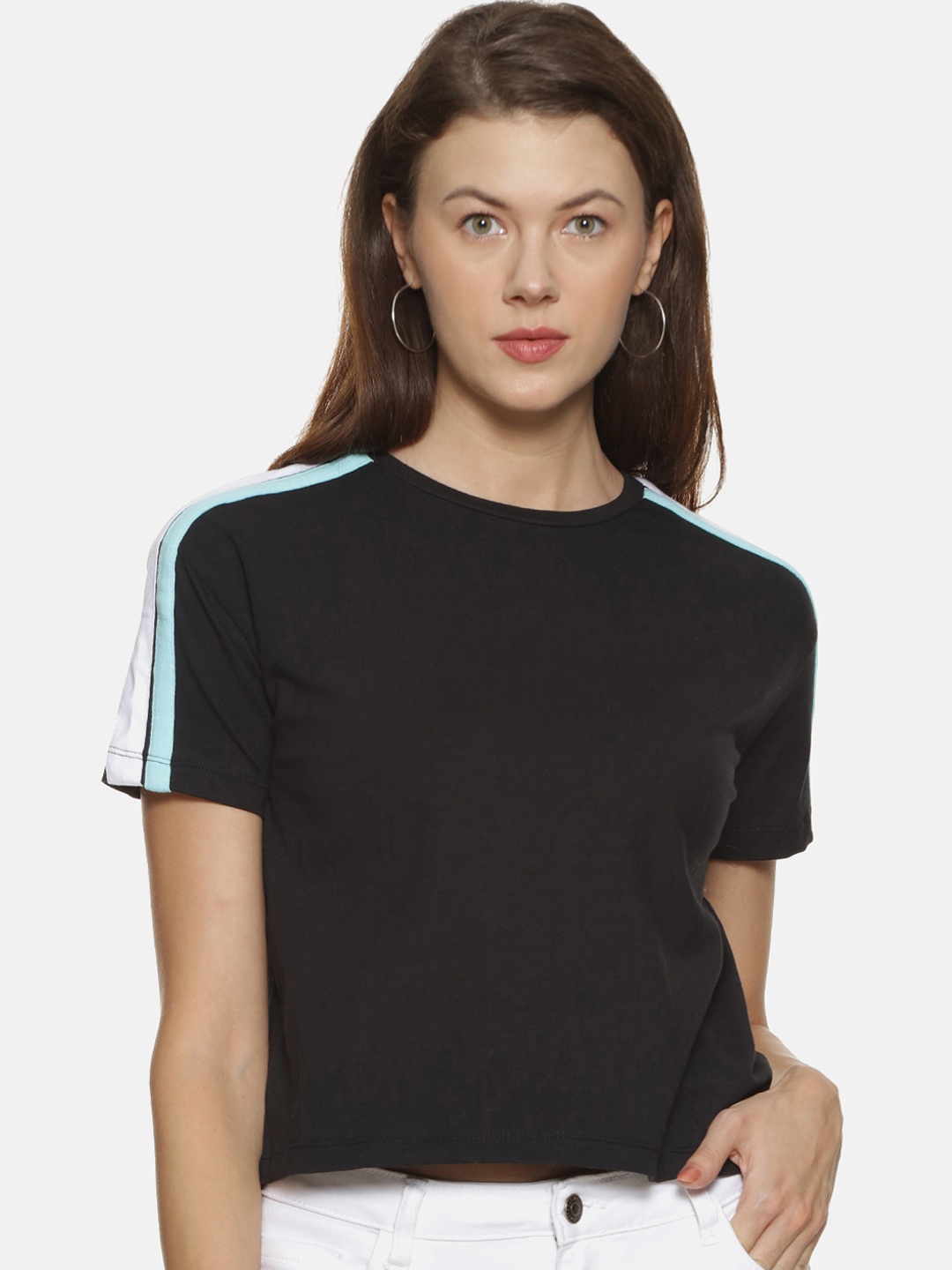 

Campus Sutra Women Black Solid Pure Cotton Top