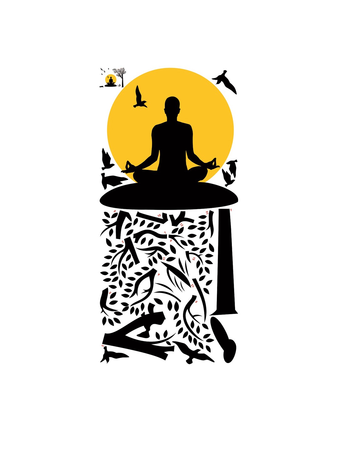 

WALLSTICK Black & Yellow Meditating Large Vinyl Wall Sticker