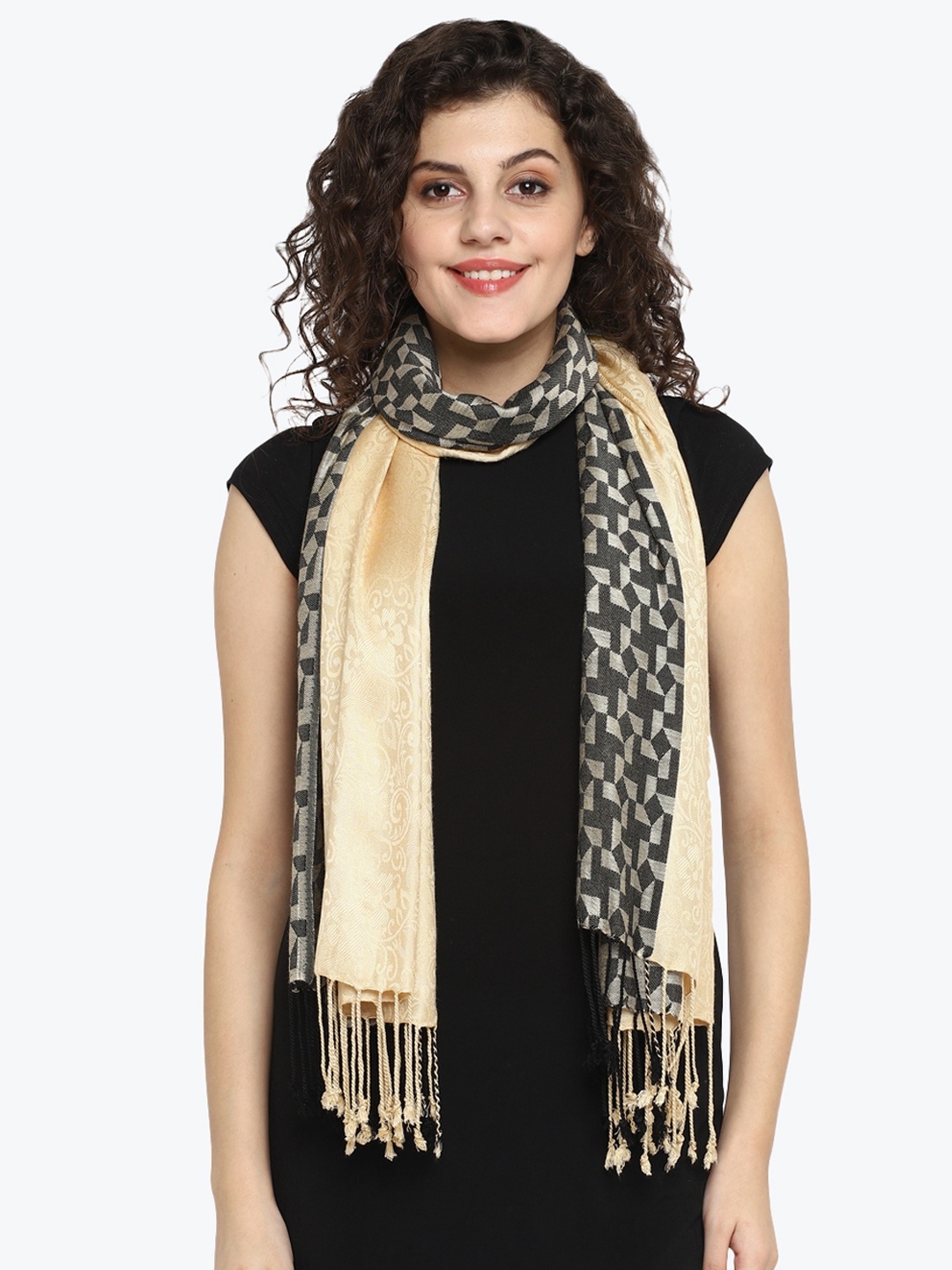 

Aditi Wasan Women Beige & Black Woven Design Stole