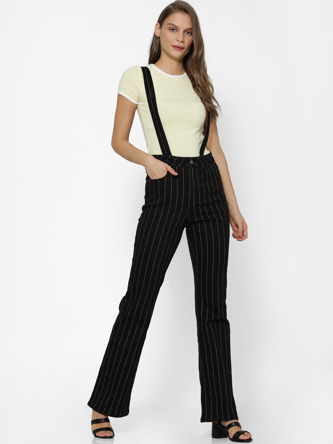 

FOREVER 21 Women Yellow & Black Striped Two-Piece Jumpsuit