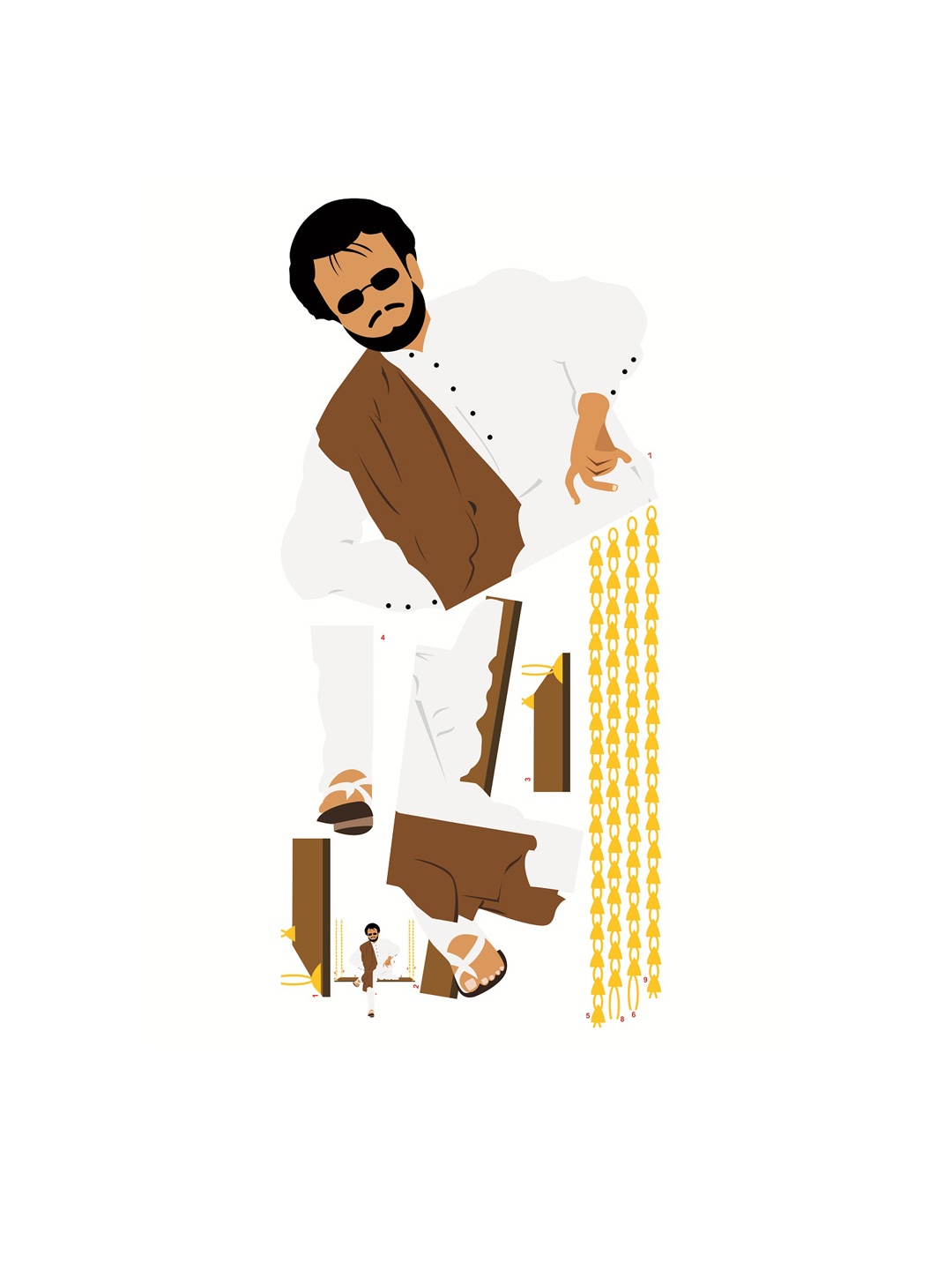 

WALLSTICK White & Brown Rajnikanth Large Vinyl Wall Sticker