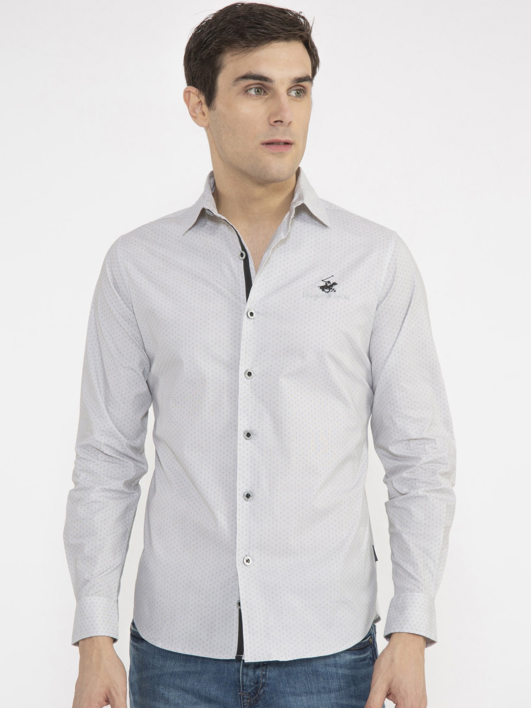 

Beverly Hills Polo Club Men Grey Slim Fit Self Design Casual Shirt