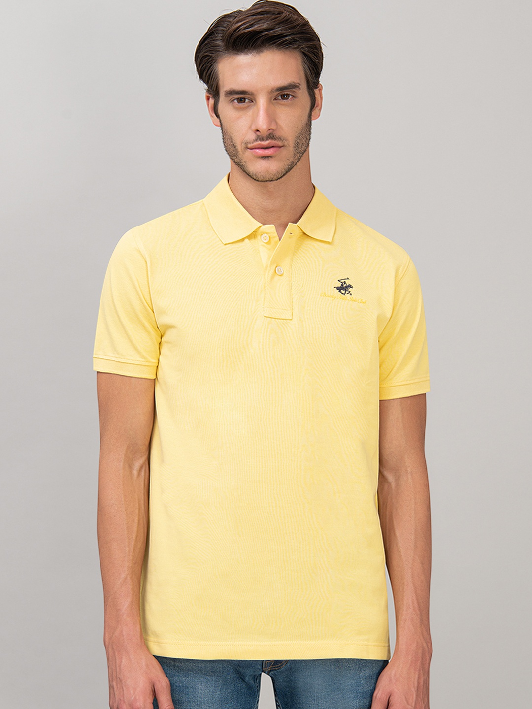 

Beverly Hills Polo Club Men Yellow Solid Polo Collar T-shirt