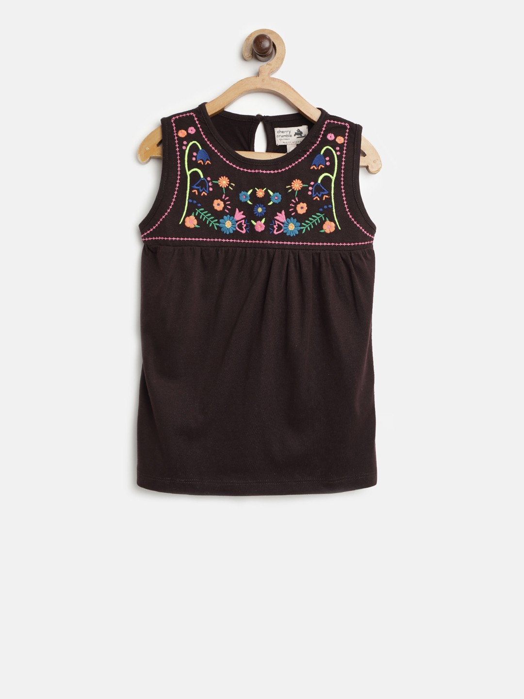 

Cherry Crumble Girls Brown Embroidered Top