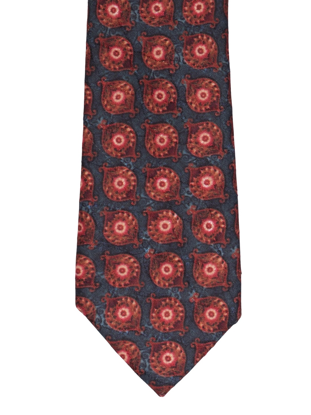The Tie Hub Navy Blue & Brown Flower Printed Broad Tie