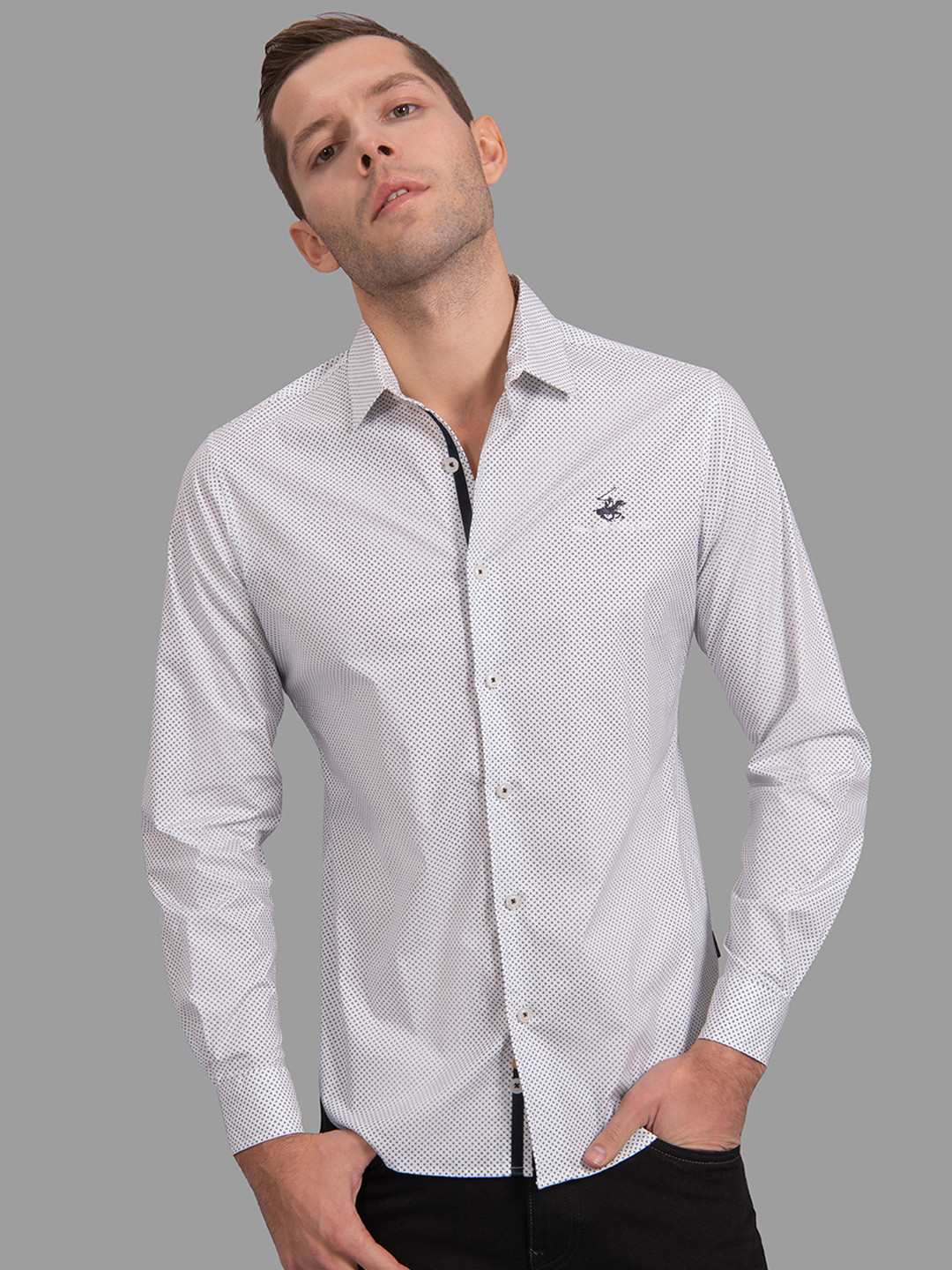 

Beverly Hills Polo Club Men White & Blue Regular Fit Printed Casual Shirt