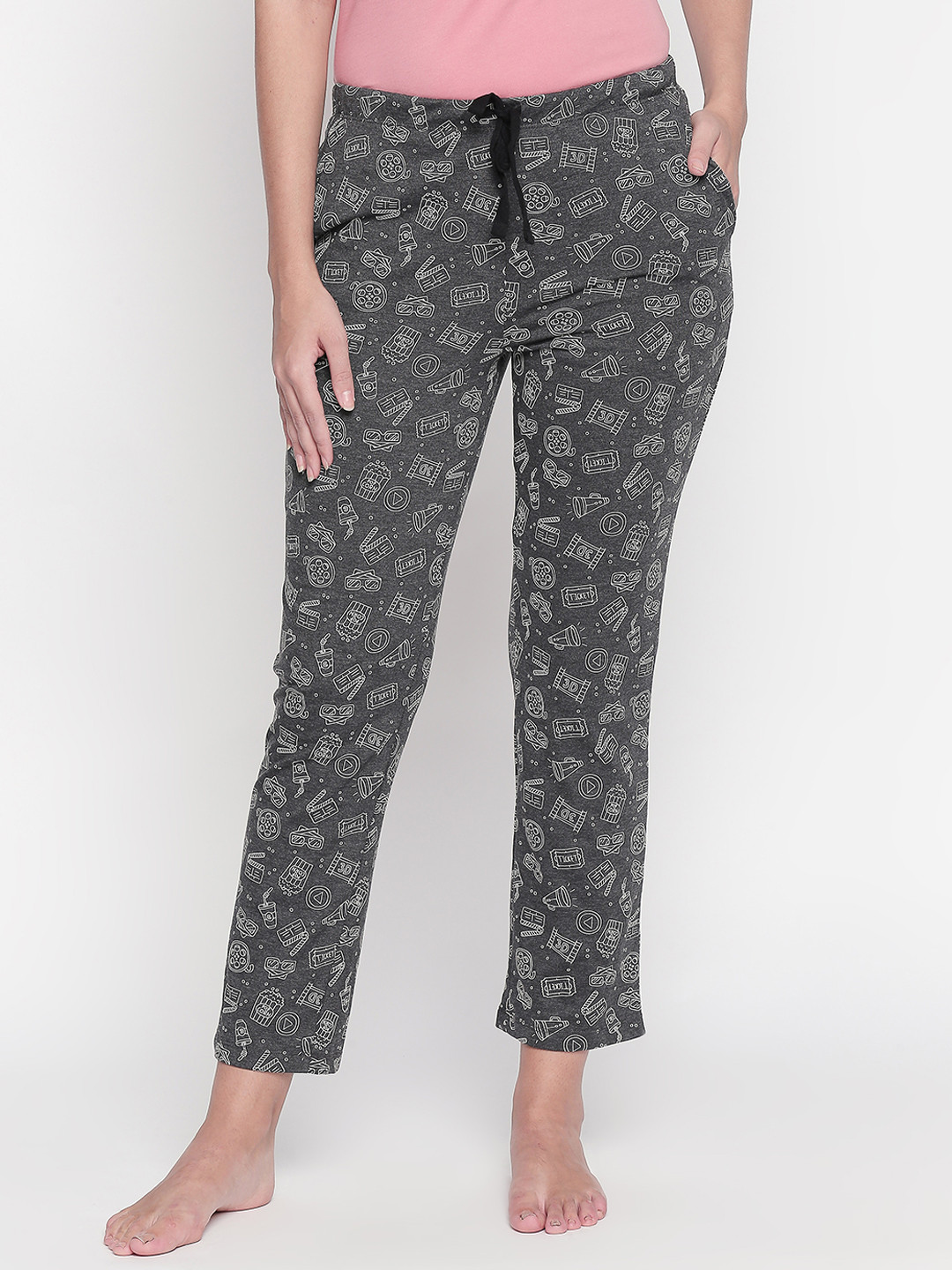 

Dreamz by Pantaloons Women Grey Printed Lounge Pants, Charcoal