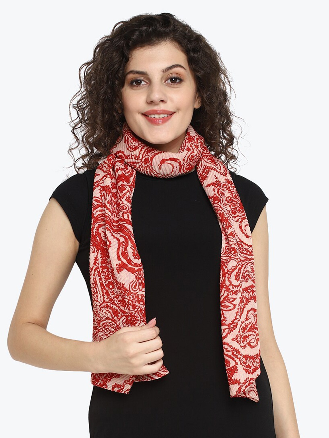 

Aditi Wasan Women Cream-Coloured & Red Printed Stole