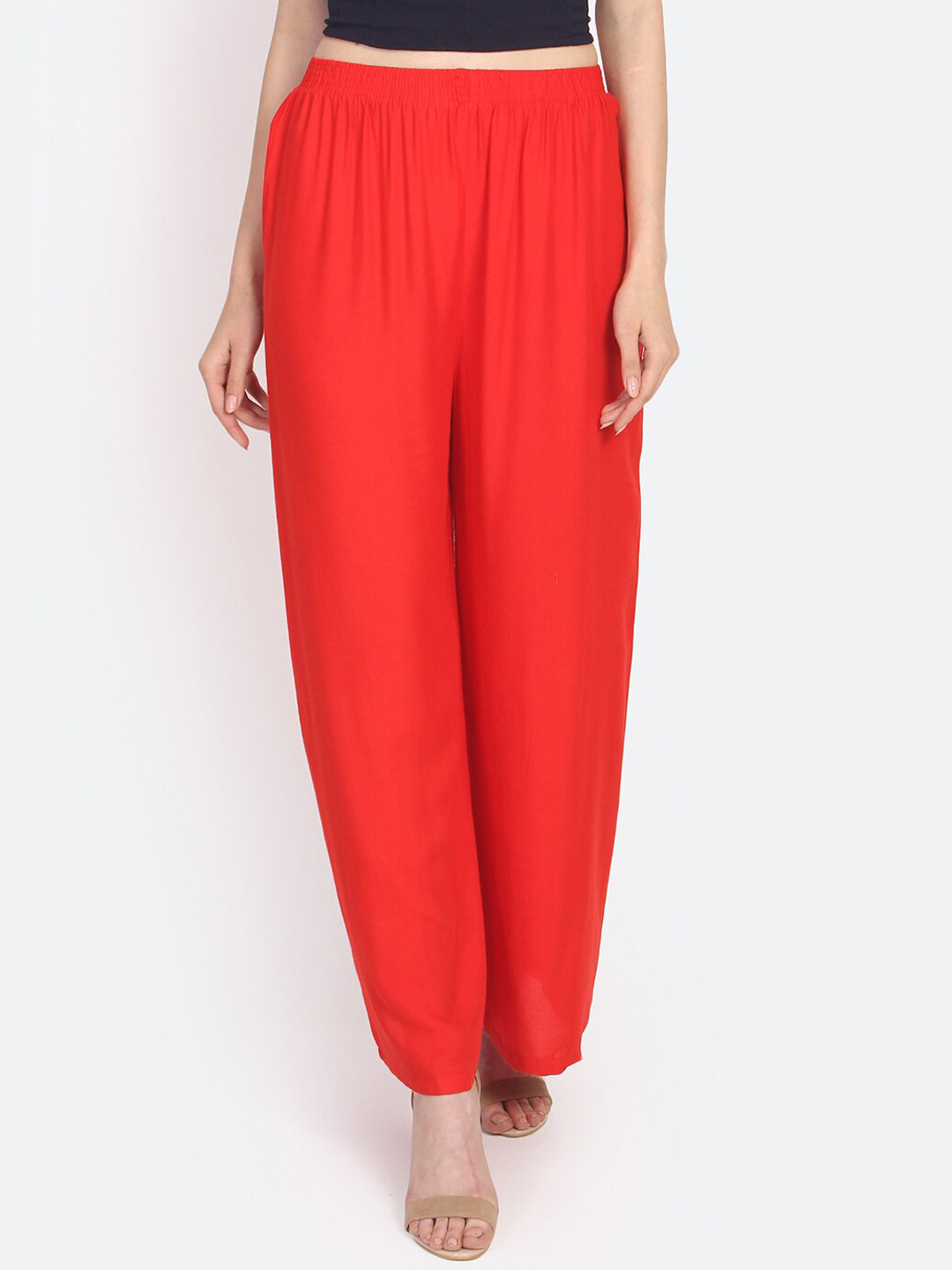 

Anekaant Women Red Solid Straight Palazzos