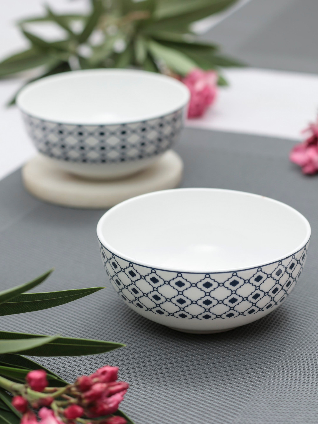 

India Circus Set Of 6 White & Blue Printed Ceramic Designer Bowls