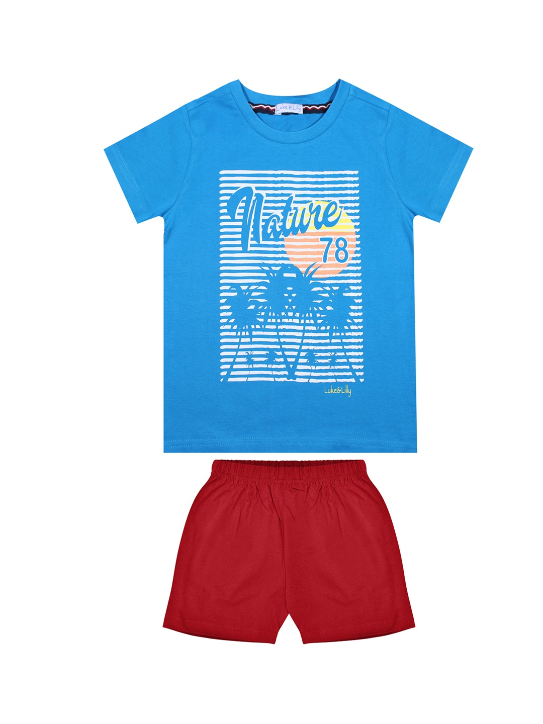 

Luke & Lilly Boys Blue And Red Printed T-shirt with Shorts