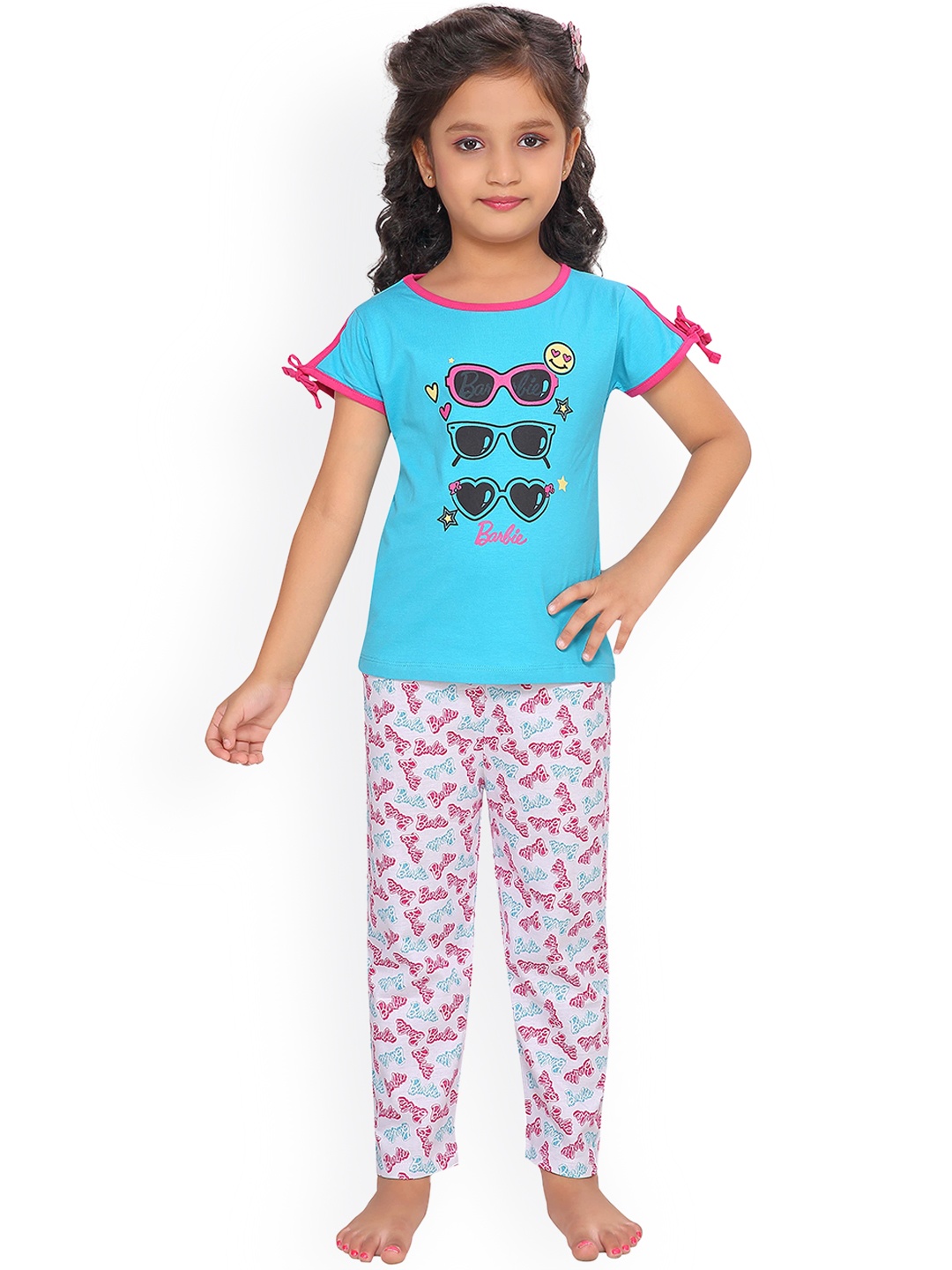 

Barbie Girls Turquoise Blue & Pink Printed Night suit