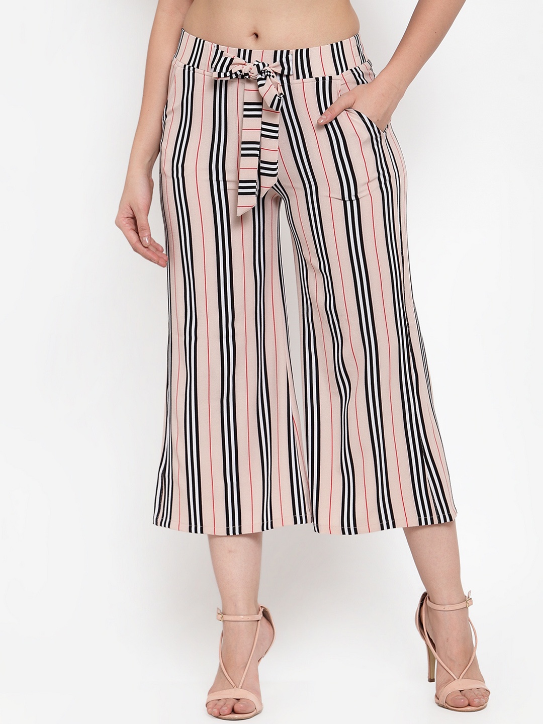 

Westwood Women Pink & Black Relaxed Loose Fit Striped Parallel Trousers