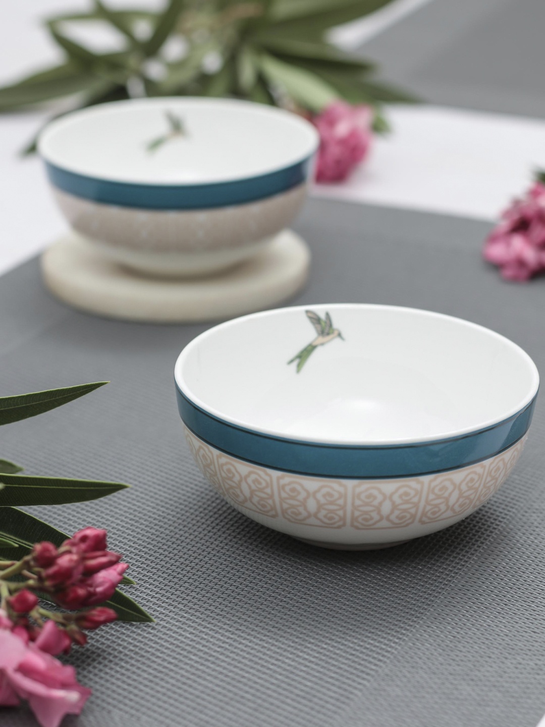 

India Circus Set Of 6 White & Blue Floral Printed Ceramic Designer Bowls