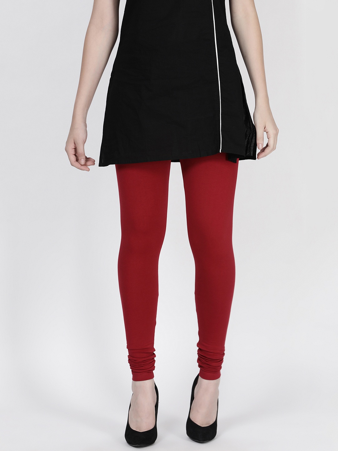 

TWIN BIRDS Women Red Solid Churidar-Length Leggings