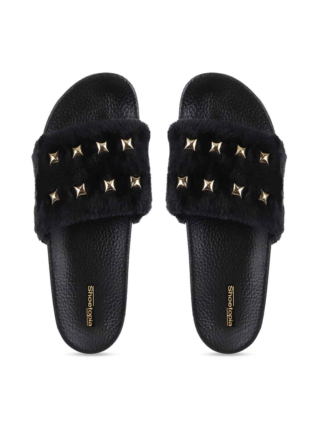 

Shoetopia Women Black Embellished Sliders