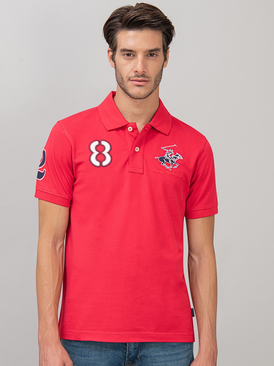 

Beverly Hills Polo Club Men Red Self Design Polo Collar T-shirt