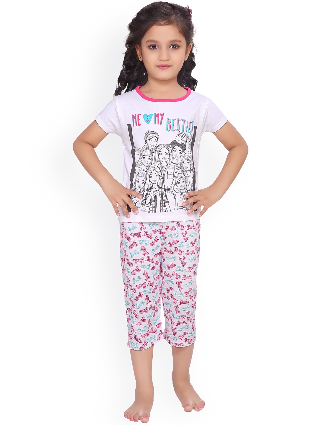 

Barbie Girls Pink & White Printed Night suit