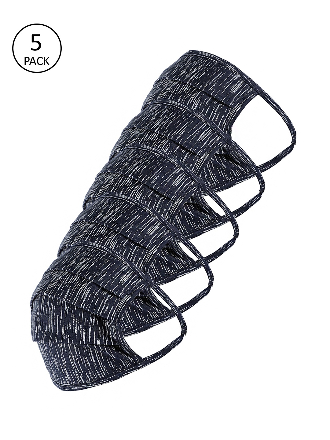 

Richlook Men 5 Pcs Navy Blue Printed 2-Ply Reusable Cotton Masks