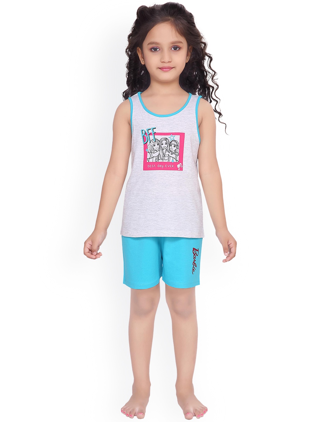 

Barbie Girls Blue & Grey Printed Night suit