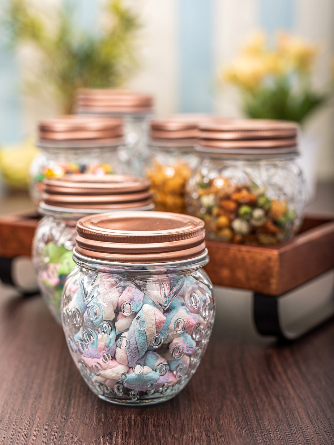

White Gold Set Of 6 Glass Storage Jars, Transparent