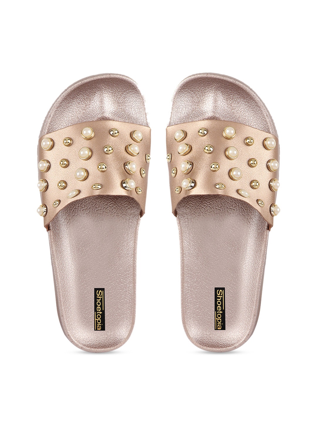 

Shoetopia Women Copper-Toned Embellished Thong Flip-Flops