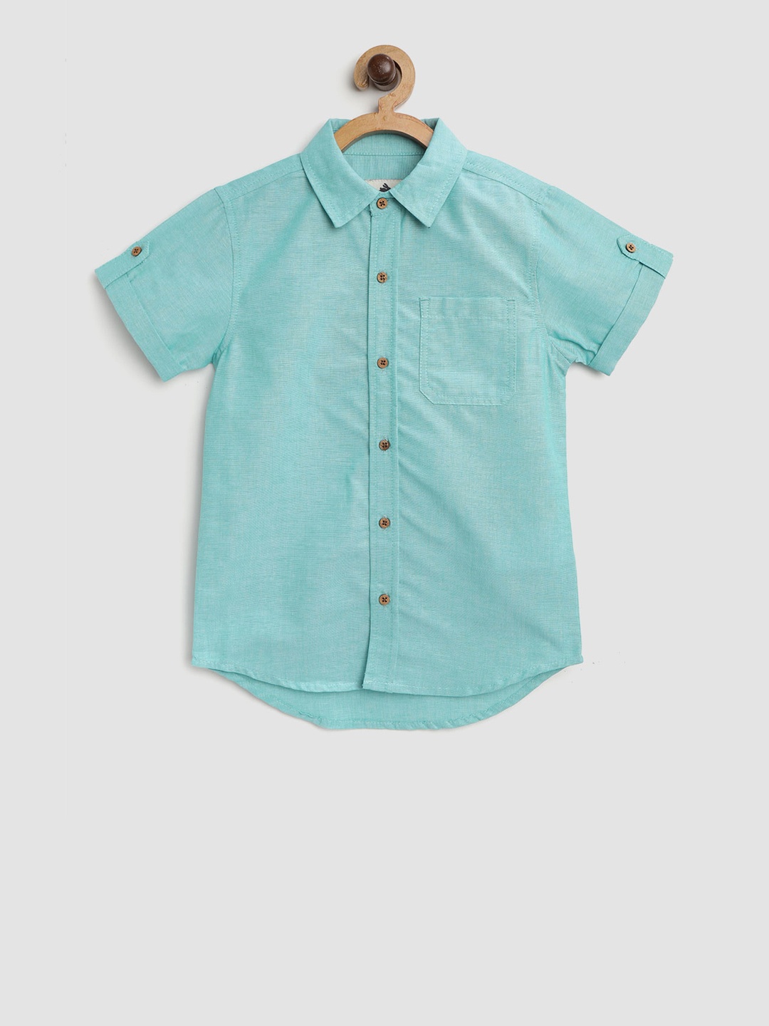 

Cherry Crumble Boys Sea Green Regular Fit Solid Casual Shirt