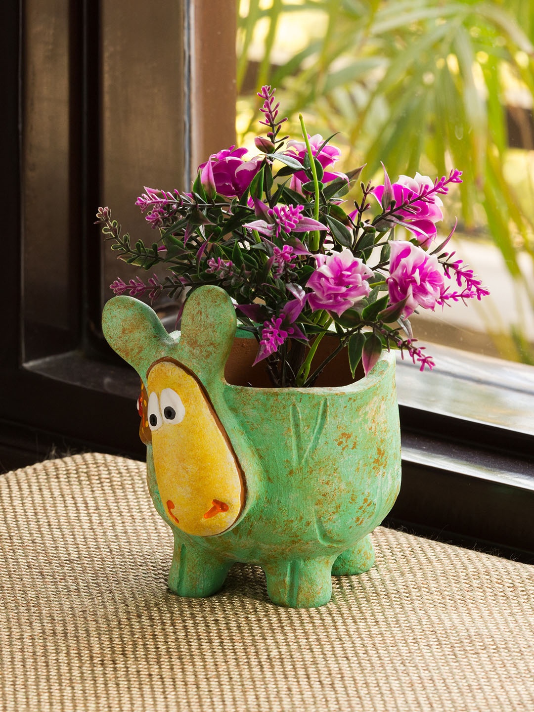 

ExclusiveLane Green Curios Sheep Handmade Hand-Painted Terracotta Table Planters Pot