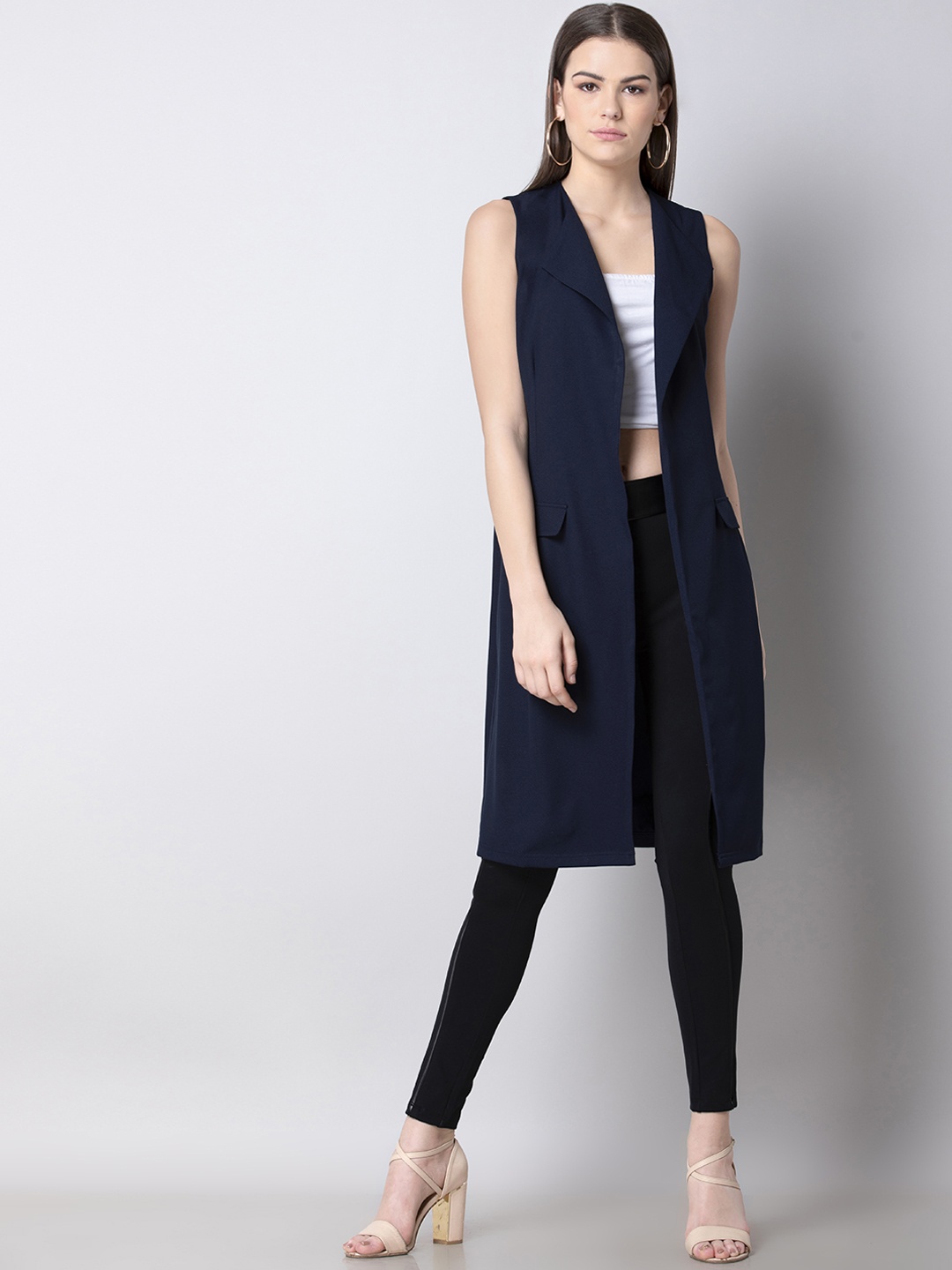 

FabAlley Women Navy Blue Printed Open Front Shrug