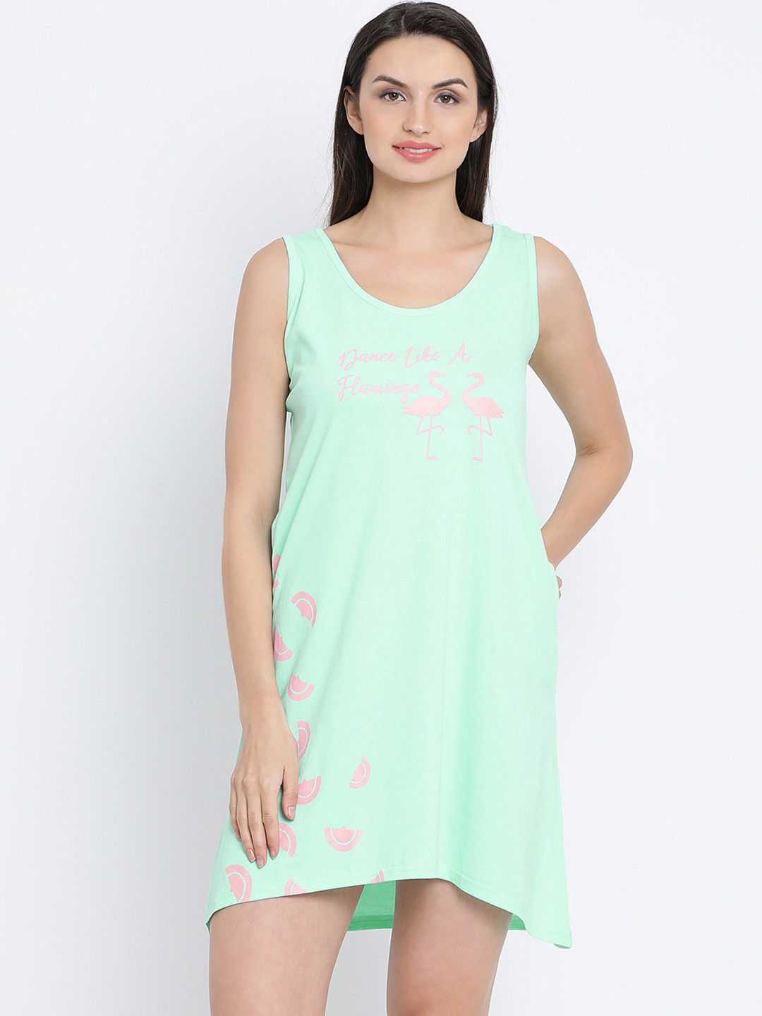 

Clovia Green & Pink Printed Nightdress