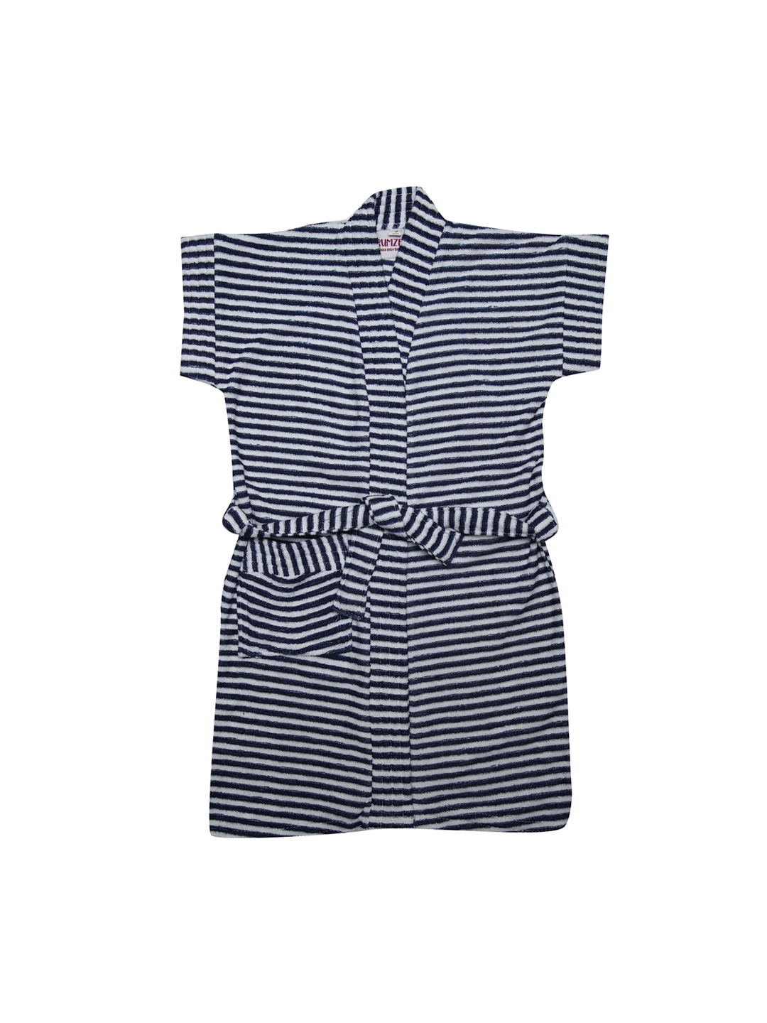 BUMZEE Unisex Kids Navy Blue & White Striped Bath Robe