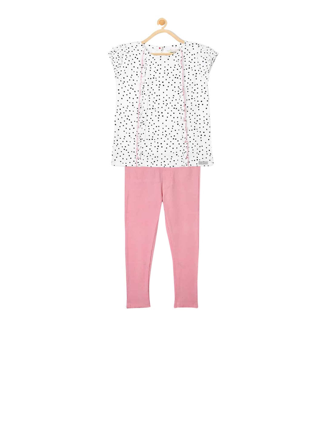 

Cherry Crumble Girls White & Pink Printed Top with Trousers