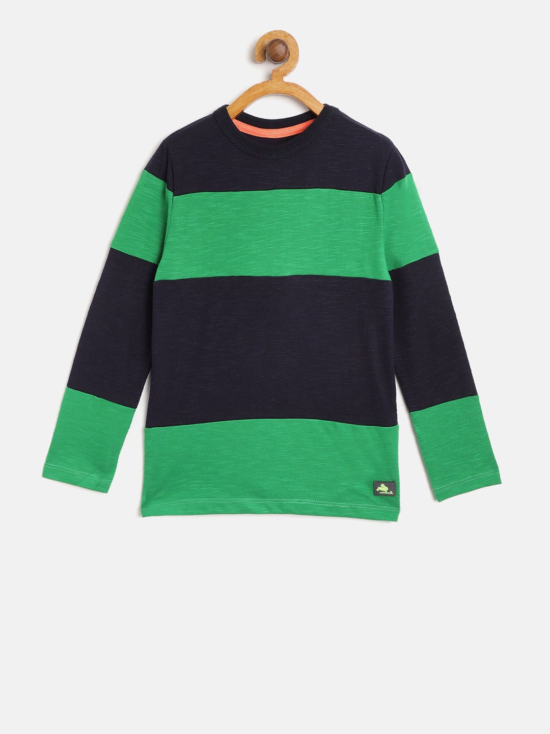 

Cherry Crumble Kids Green & Black Striped Round Neck T-shirt