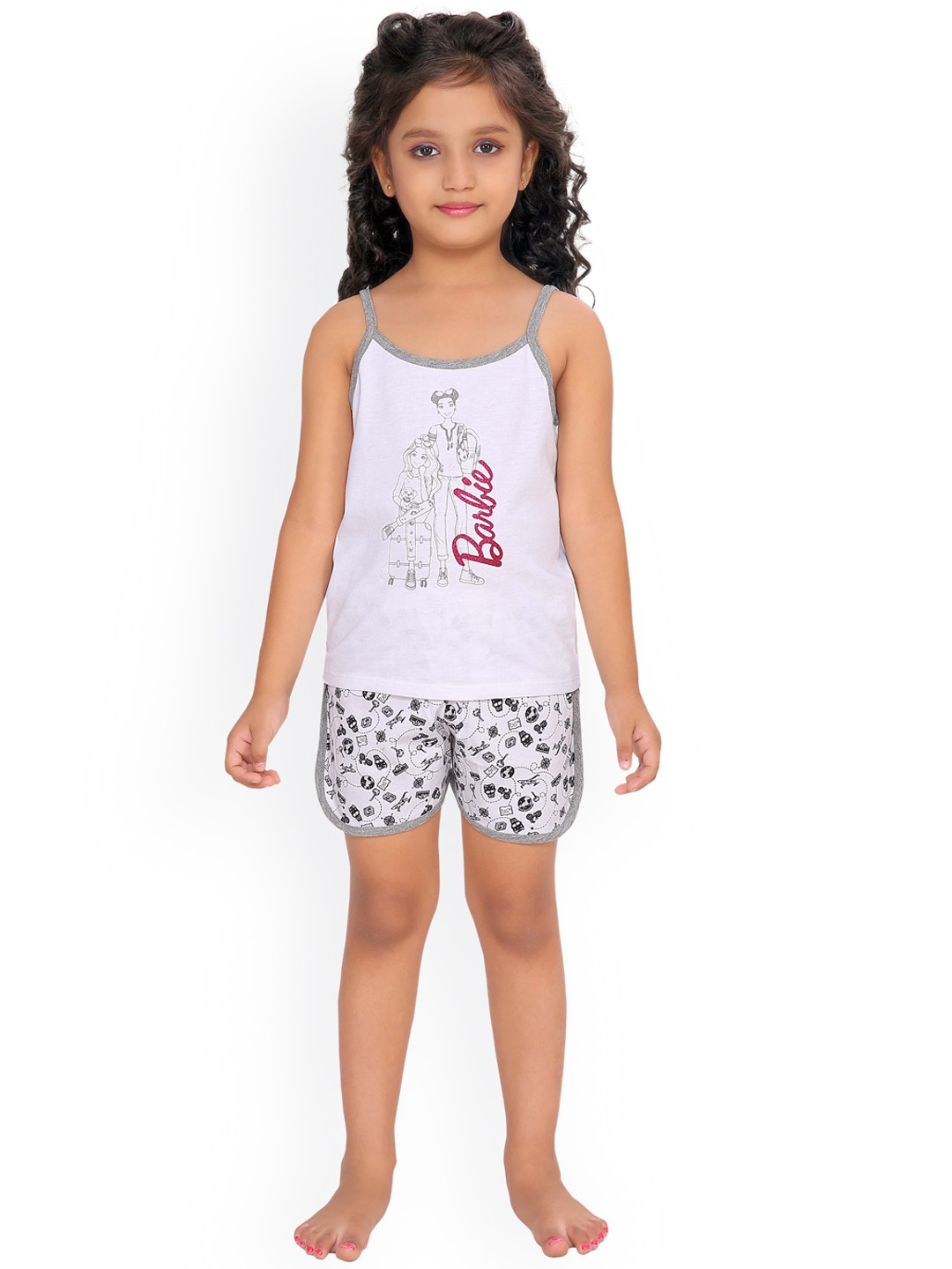 

Barbie Girls White & Grey Printed Night suit