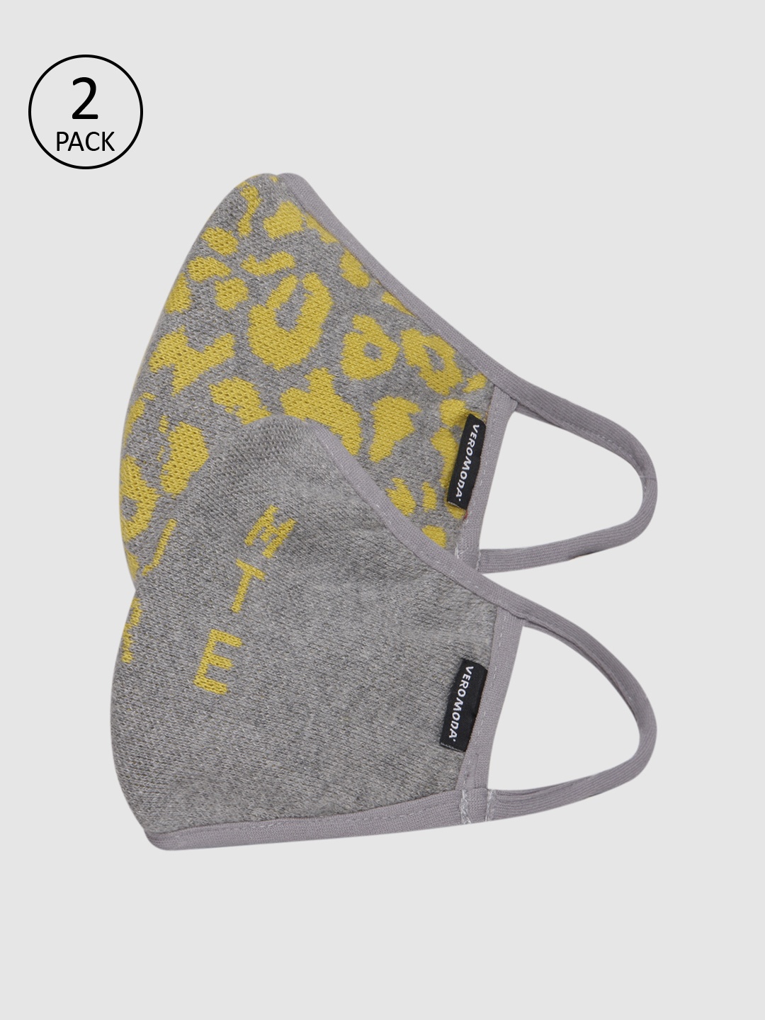 

Vero Moda Women Pack of 2 Jacquard Knit 3-Ply Cloth Mask, Grey