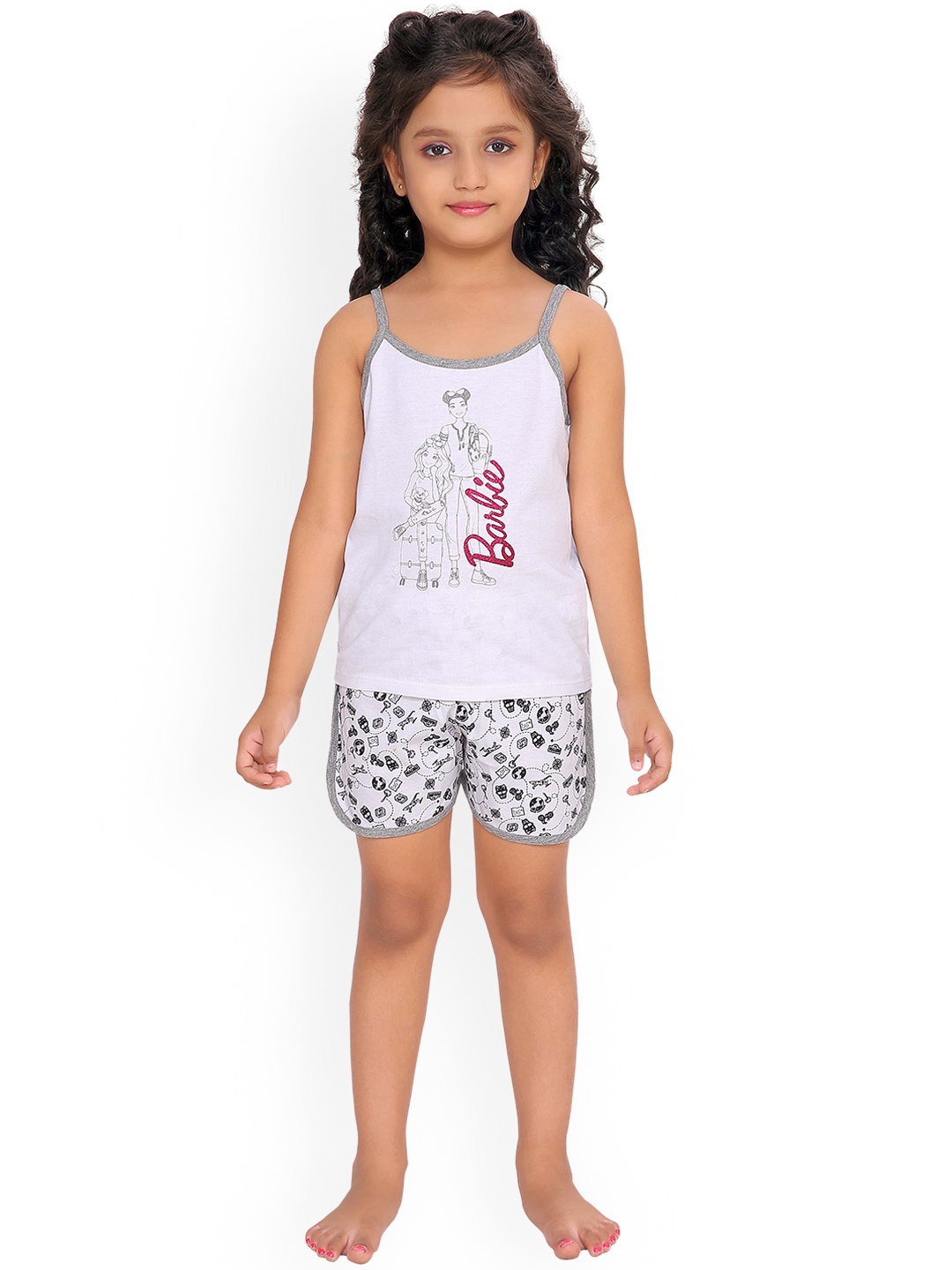 

Barbie Girls White & Grey Printed Night suit