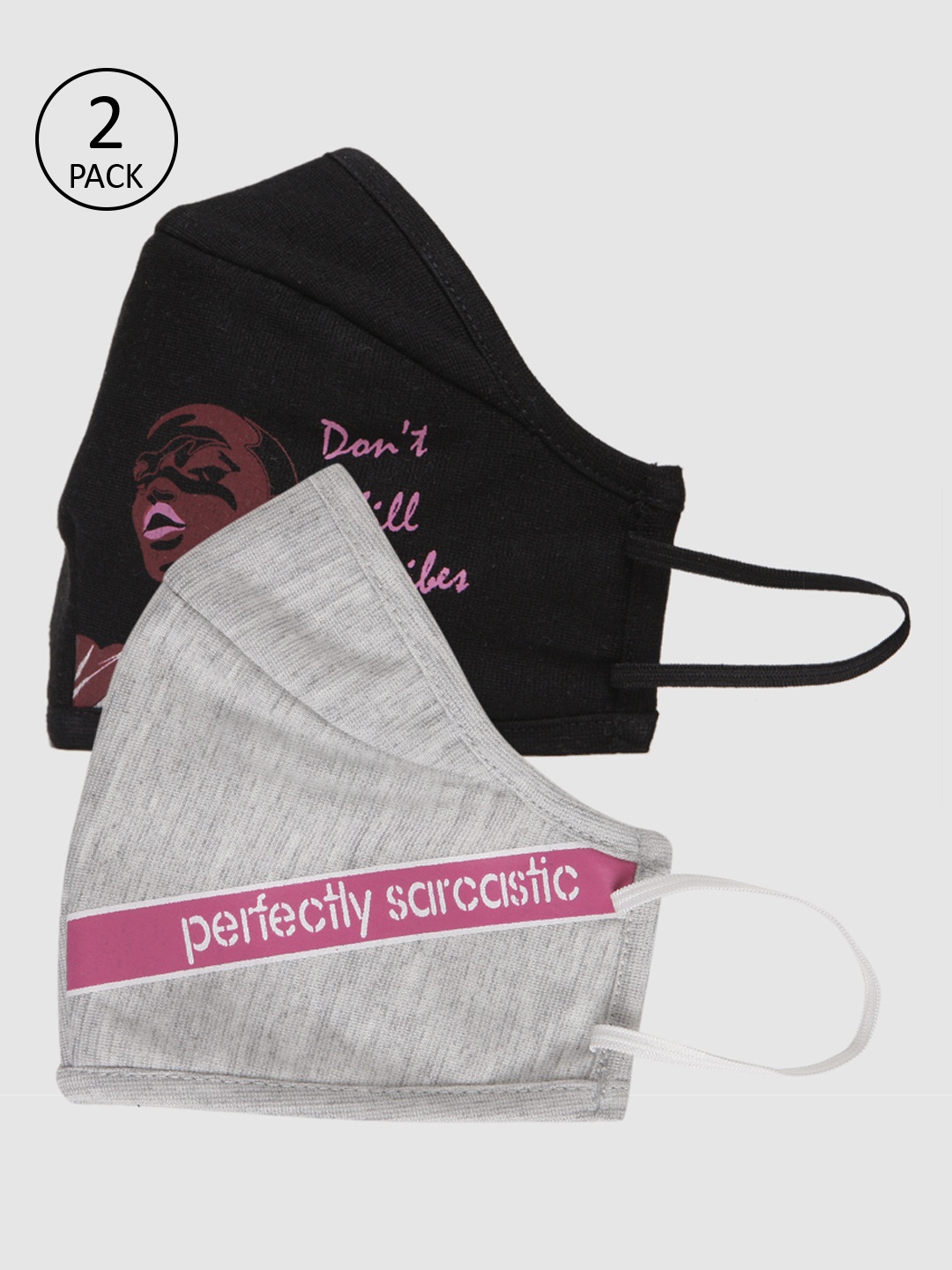 

Vero Moda Women Pack Of 2 Printed 3-Ply Reusable Anti-Dust Cloth Masks, Black