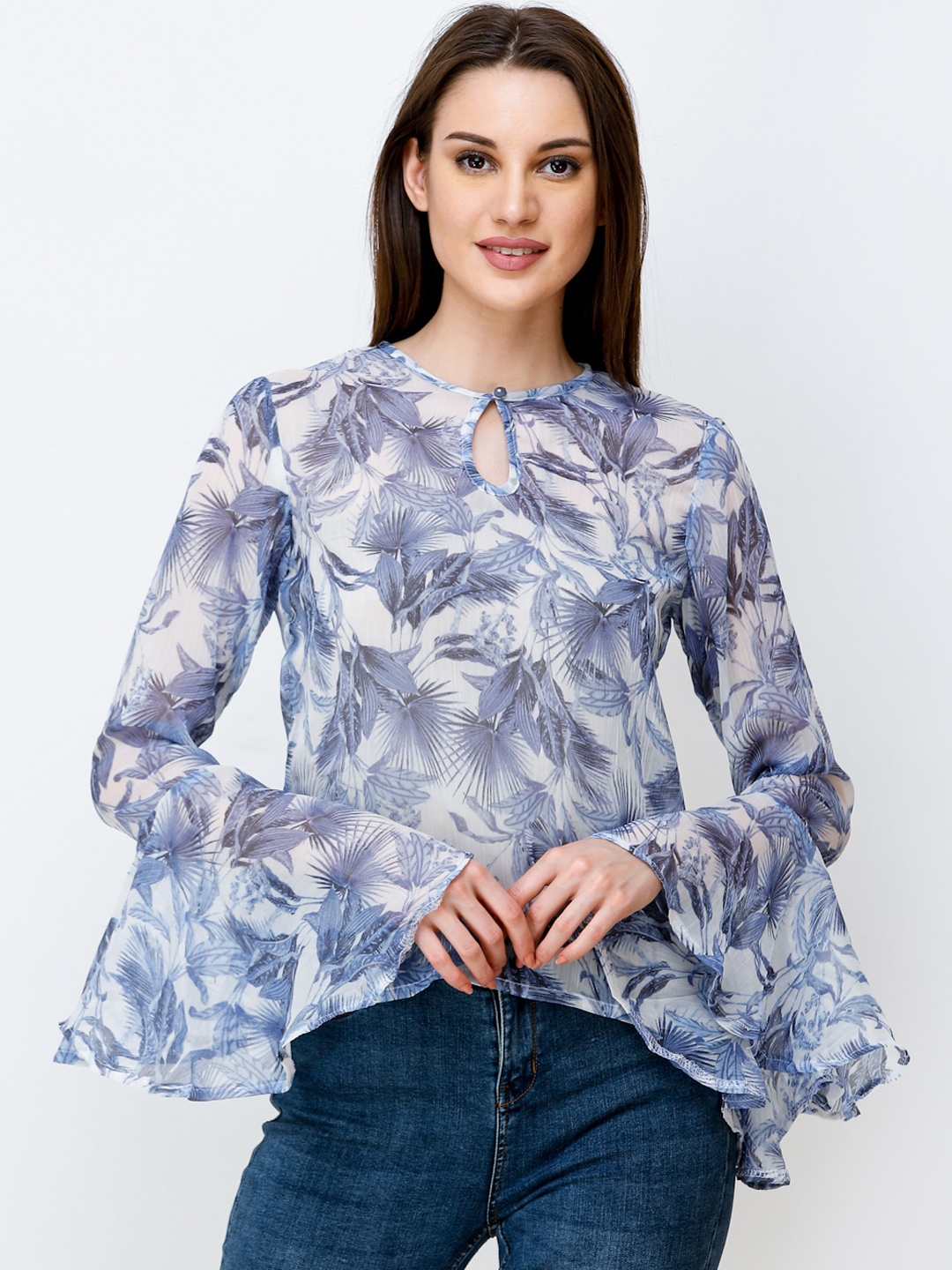 

SCORPIUS Women Off-White & Blue Printed Top
