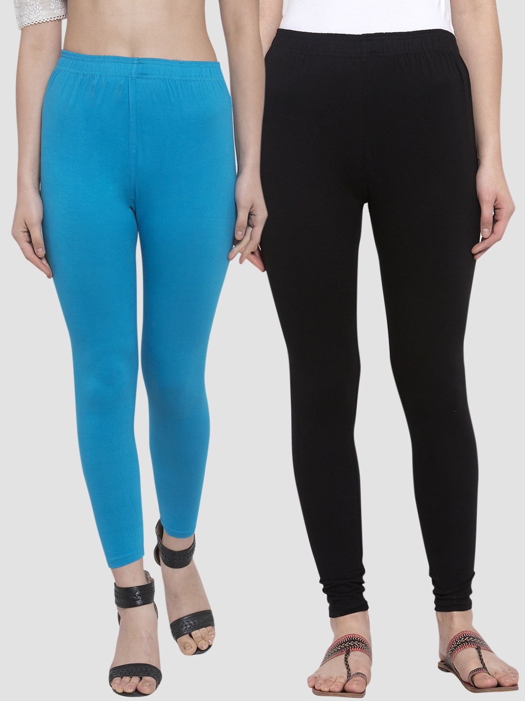 

TAG 7 Women Pack Of 2 Solid Leggings, Black