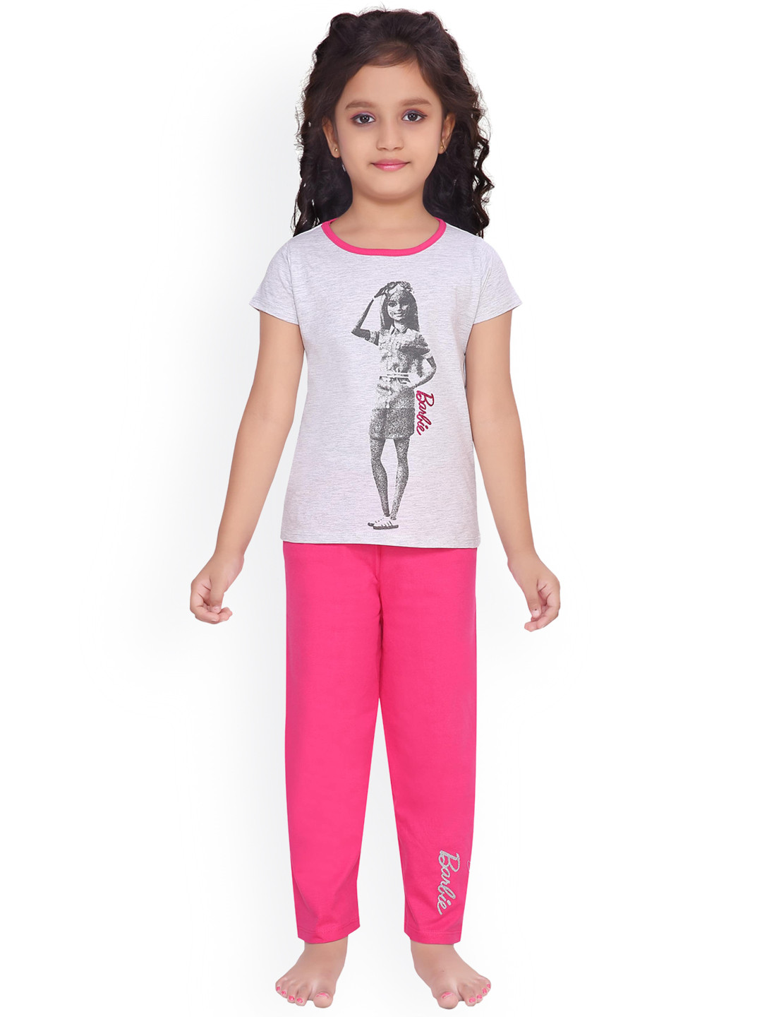 

Barbie Girls Pink & White Printed Cotton Night suit