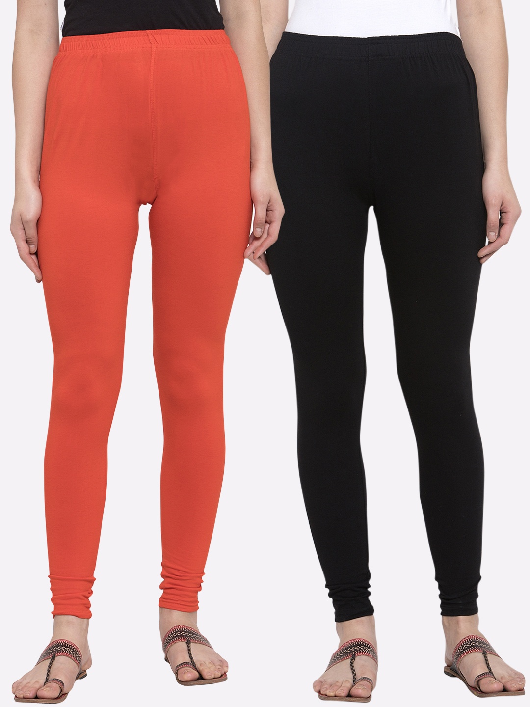 

TAG 7 Women Pack Of 2 Solid Churidar-Length Leggings, Black