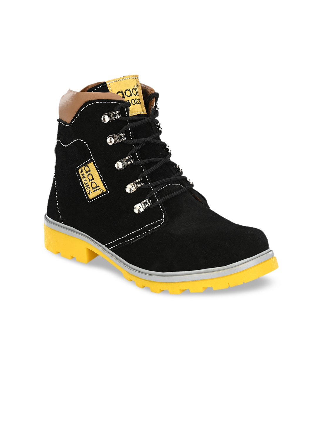 

aadi Men Black Solid Synthetic Leather High-Top Flat Boots